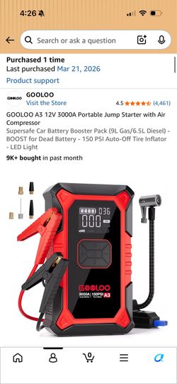 GOOLOO A3 Jump Starter with Air Compressor