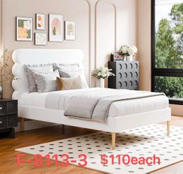 (F-8113-3)(110$each)Full Size Bed Frame 52.4" Modern Velvet Upholstered Platform Bed (White)
