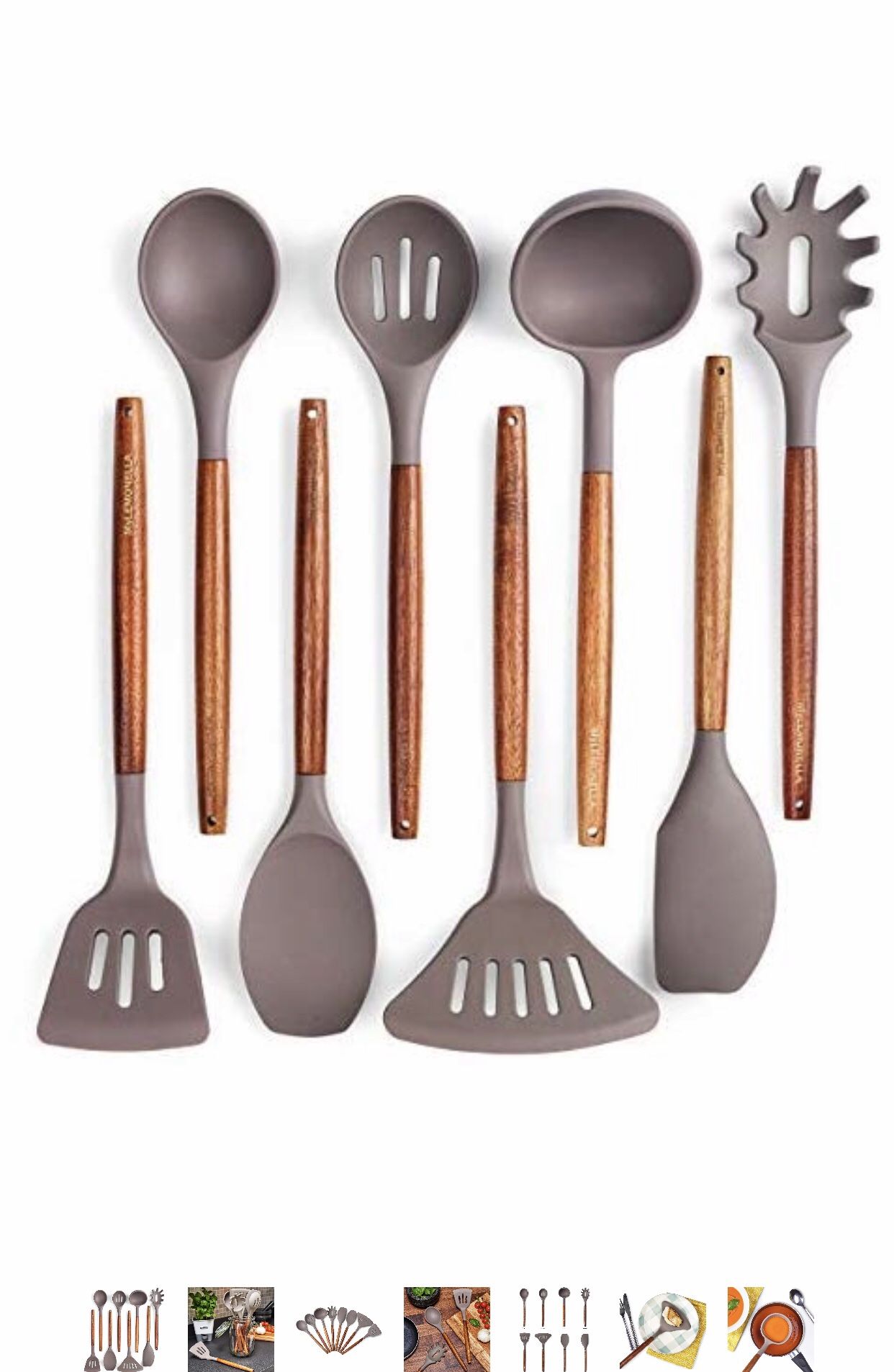 MyLEMONELLA Silicone Kitchen Utensil Set, Acacia Wood Handles, No-Fuss Cooking, Heat Resistant, Food Safe Quality Cooking Utensils, Durable Long Last