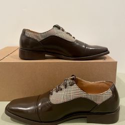 Mens Sio Two-Tone, Brown/ Plaid Dress Shoes (Size 10)