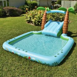 New Specifications  Portable pool Water spray arch Two-step slide Ages 3+ Easy hose connection Heavy-duty handles Heavy-gauge PVC for long-term use Sp