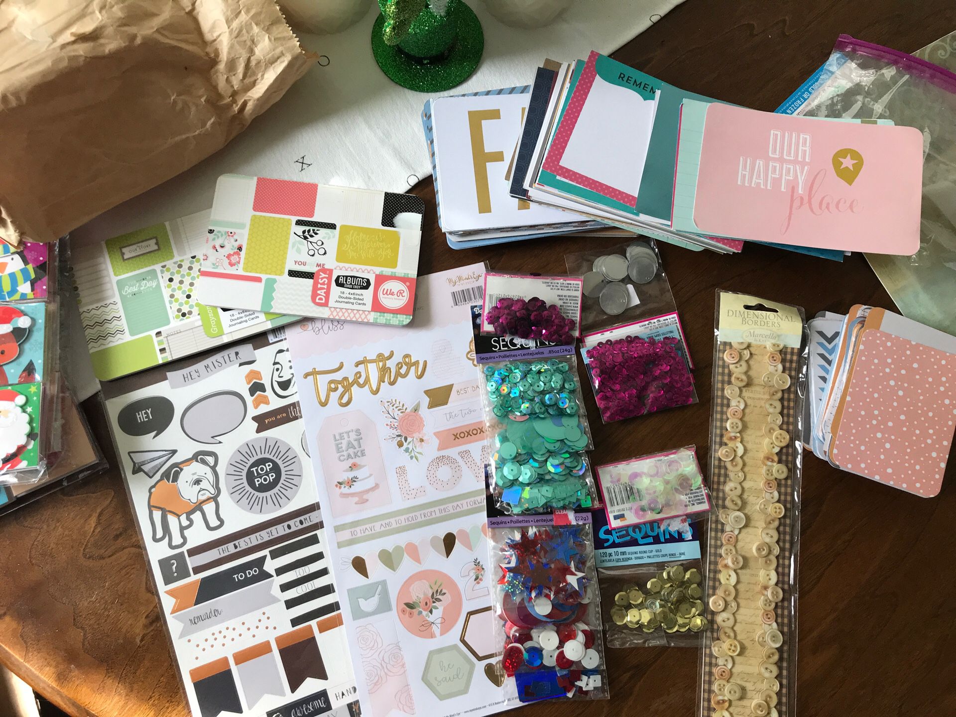 Paper craft -stickers, project life cards, sequins