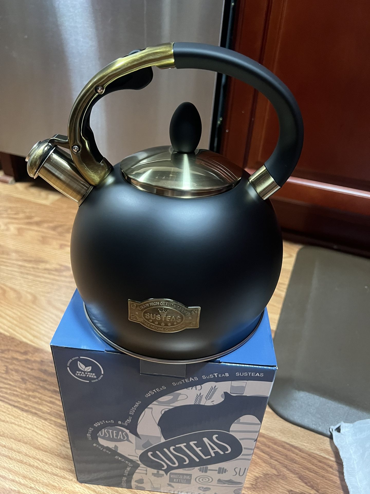 SUSTEAS Stove Top Whistling Tea Kettle-Surgical Stainless Steel Teakettle Teapot with Cool Touch Ergonomic Handle,1 Free Silicone Pinch Mitt Included,