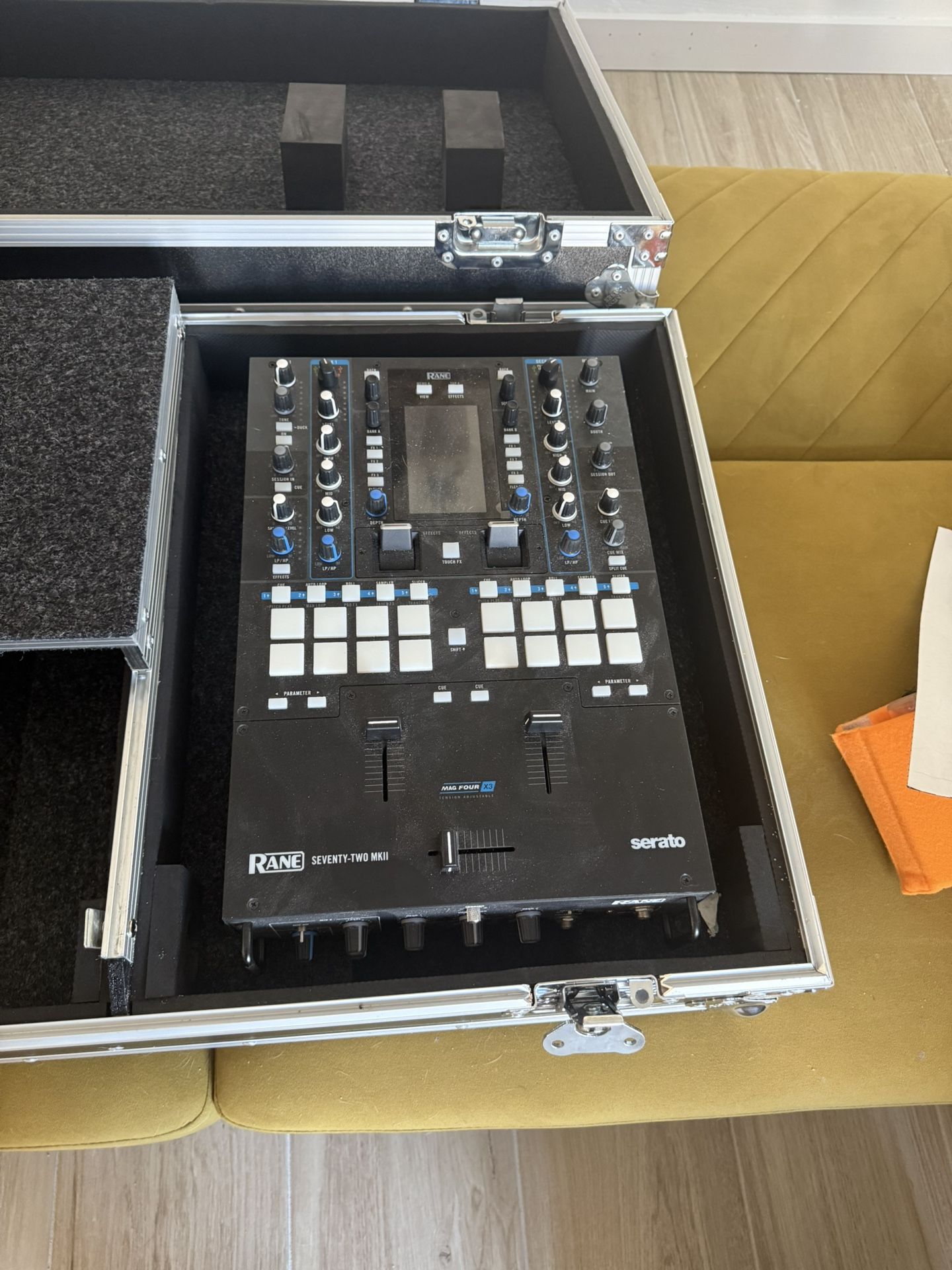 RANE DJ SEVENTY – Two Channel DJ Mixer for Serato DJ with Akai Professional MPC Performance Pads Internal DJ FX and Three Contactless MAG FOUR Faders