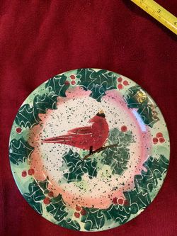 Julie Ueland red cardinal and holly salad plate