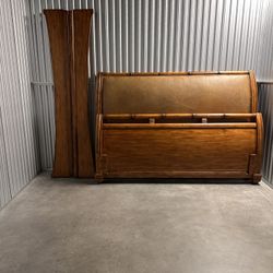 King Size Bed, Leather Headboard & Purple Adj.