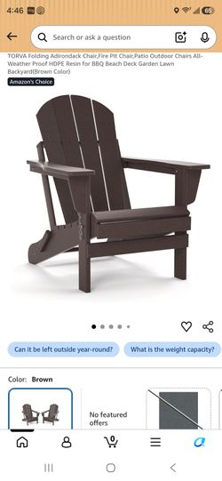 TORVA Folding Adirondack Chair Black HDPE