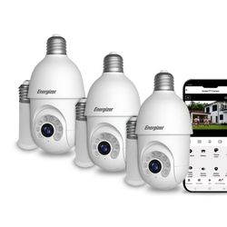 Energizer 2K Light Bulb Socket Security Camera with Socket Extension, 3 Pack