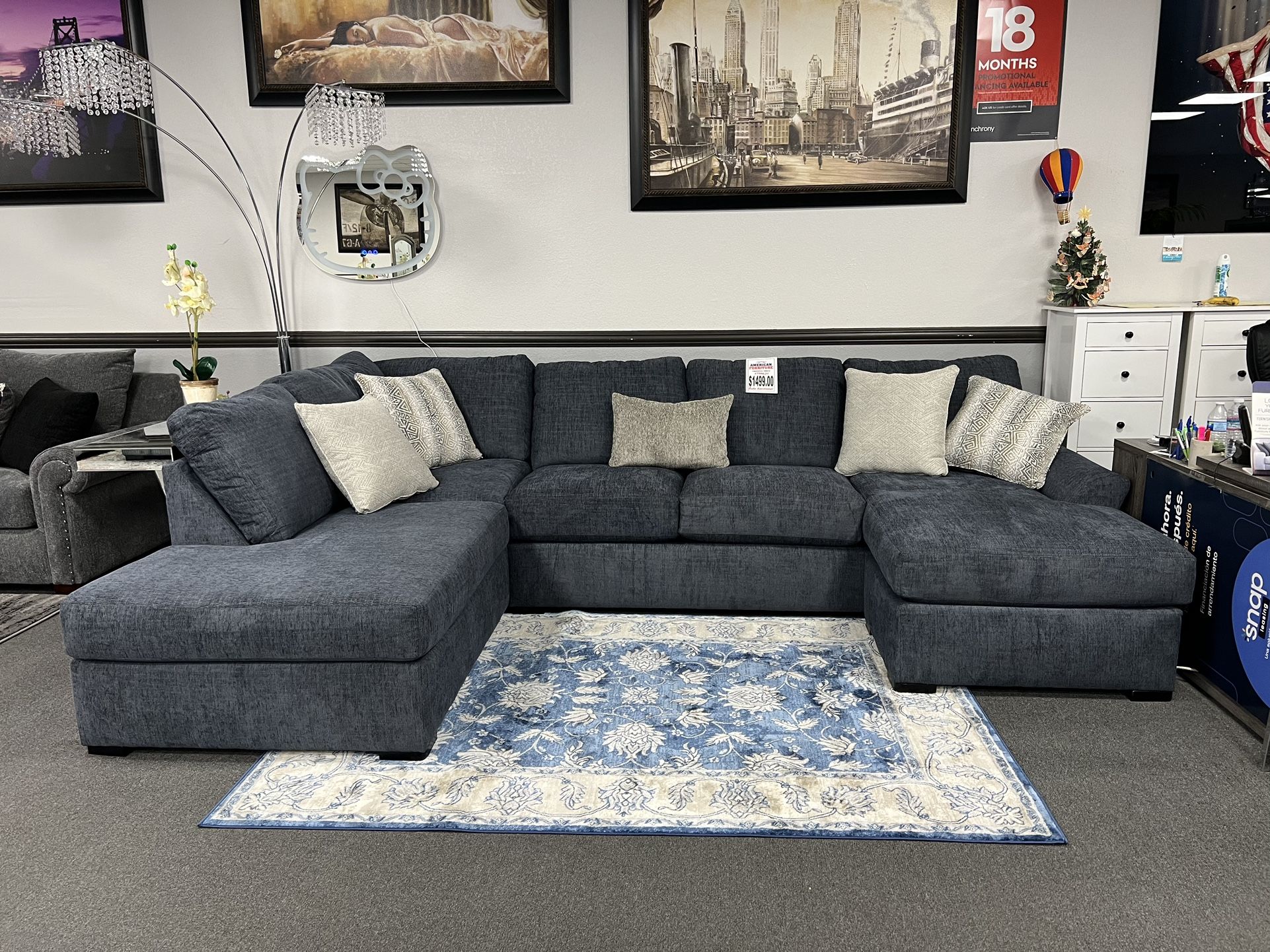 Navy Sofa Sectional w/ Double Chaise 🇺🇸American Made🇺🇸