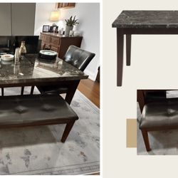 Marble Homelegance Decatur Marble Dining Table Espresso Wood Base 