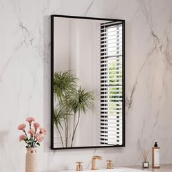 NIB Black Bathroom Mirror 24"X32" for Wall, Rectangle Bathroom Vanity Mirror, Hangs Vertically or Horizontally, Easy to Install, Modern Design