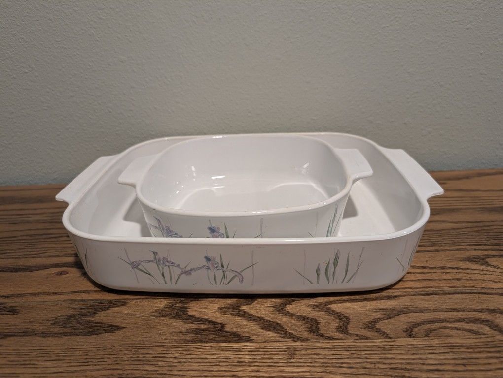 Vintage Corning Ware Open Roaster Lasagna Baking Pan 12.25x10.5x2.5 2.5 L, Vintage Corning Wear Shadow Iris Casserole Dish A-10-B