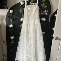 white stars wedding reception dress mid size mid length