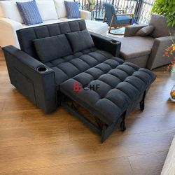 Black Velvet Loveseat Pull Out Sofa Bed 
