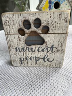 Little Wood Slat Box Sign “We’re Cat People” Home Decor