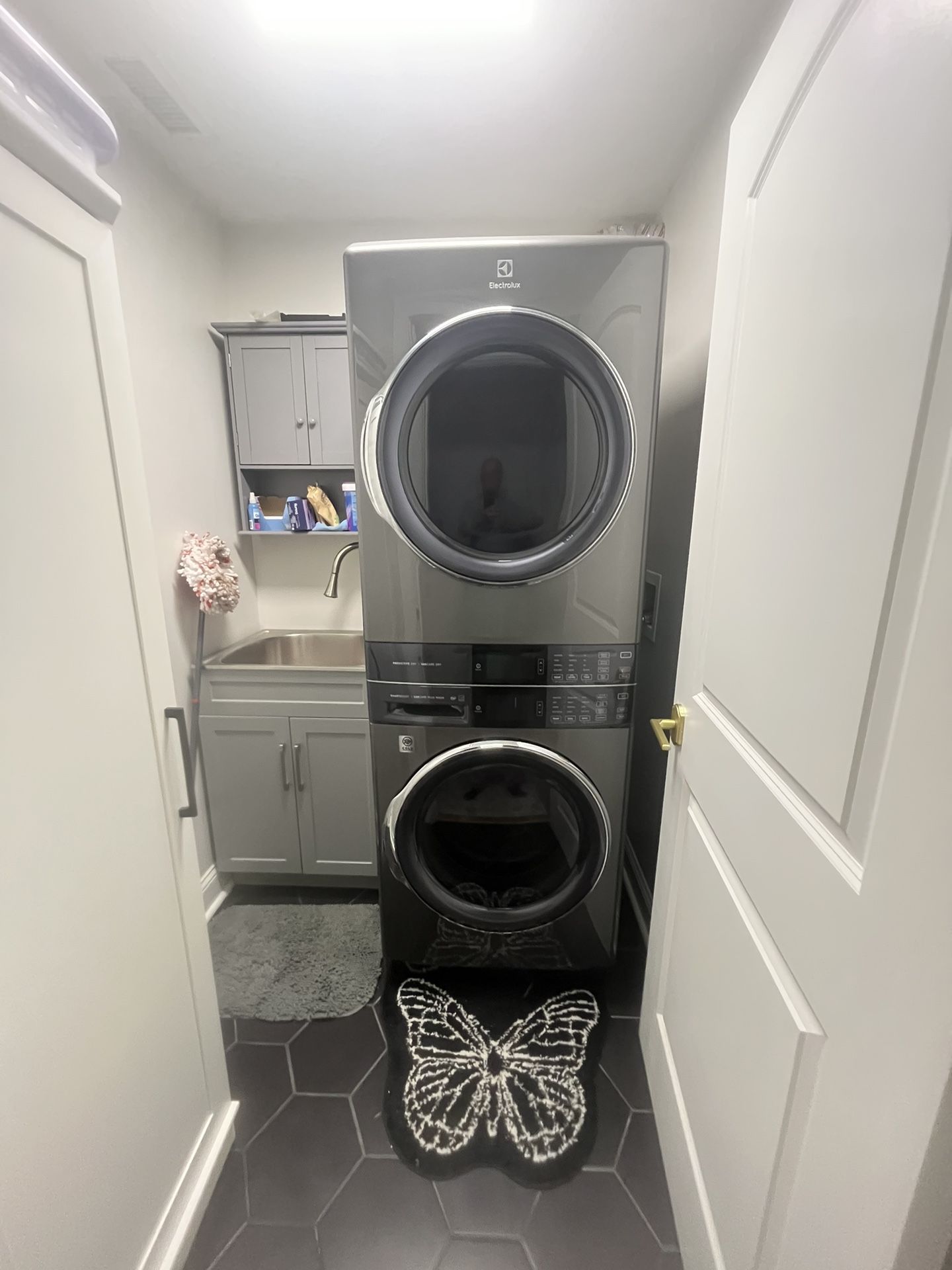 Electrolux Pewter Gray Stackable, washer, and Gas dryer