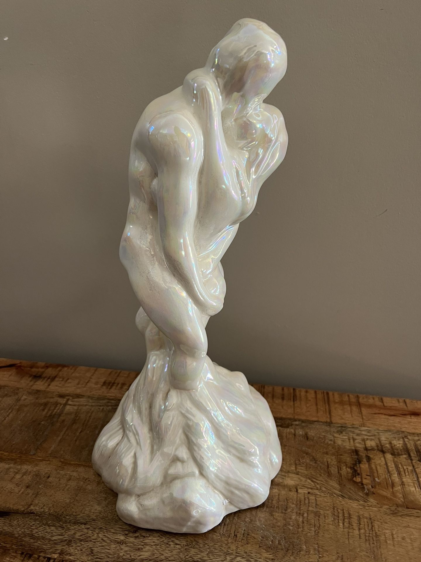 Vintage Embracing Nudes Statue 1970s Ceramic Figurine in White a