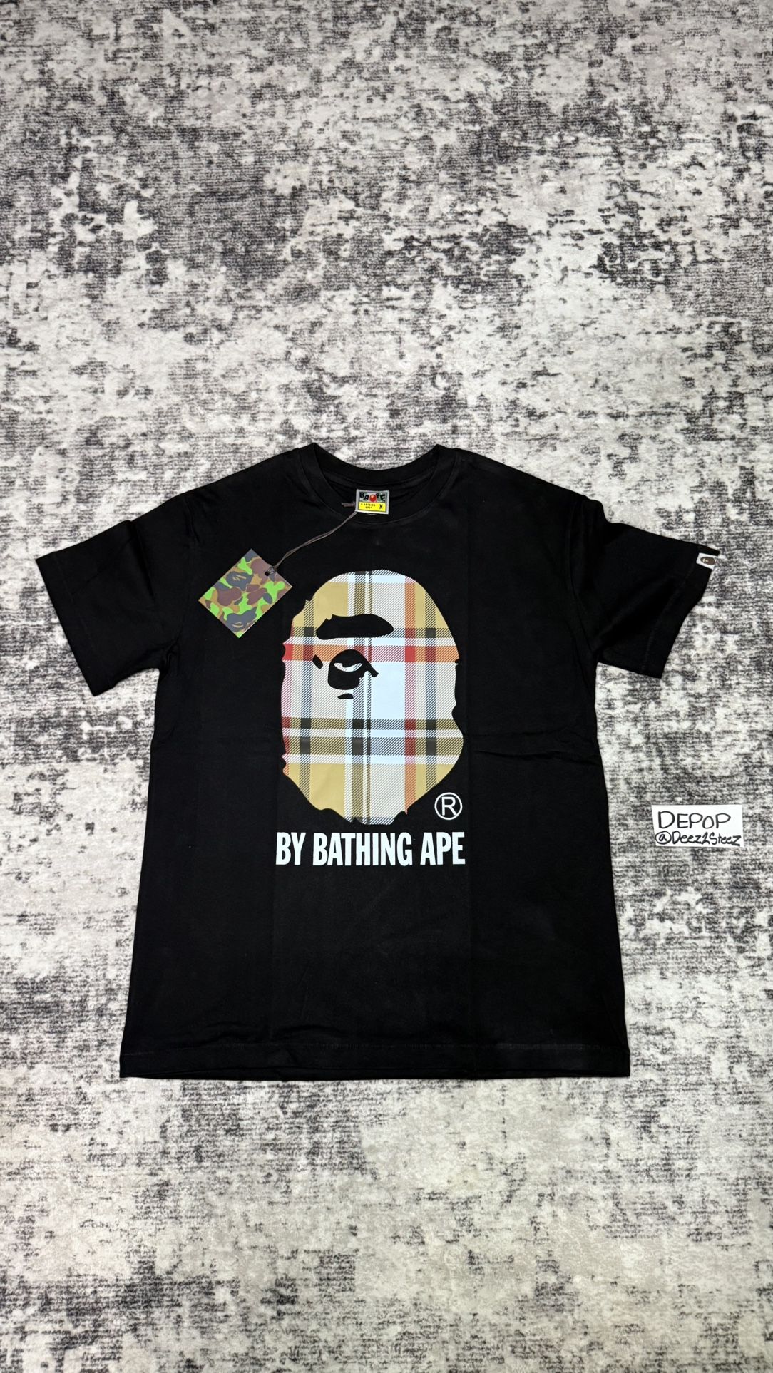 BAPE black & yellow plaid t-shirt