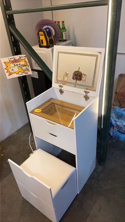 White Vanity Cabinet with LED Mirror and Drawers