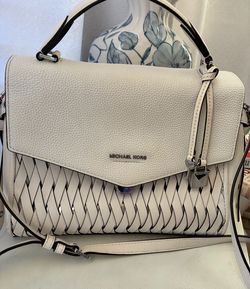 MK white woven satchel
