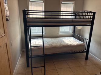 Black Metal Twin Top Full Bottom Bunk Bed Frame