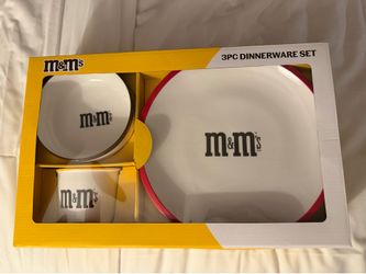 M&M's World Glass Dinnerware Set with Bowl Plate and Mug