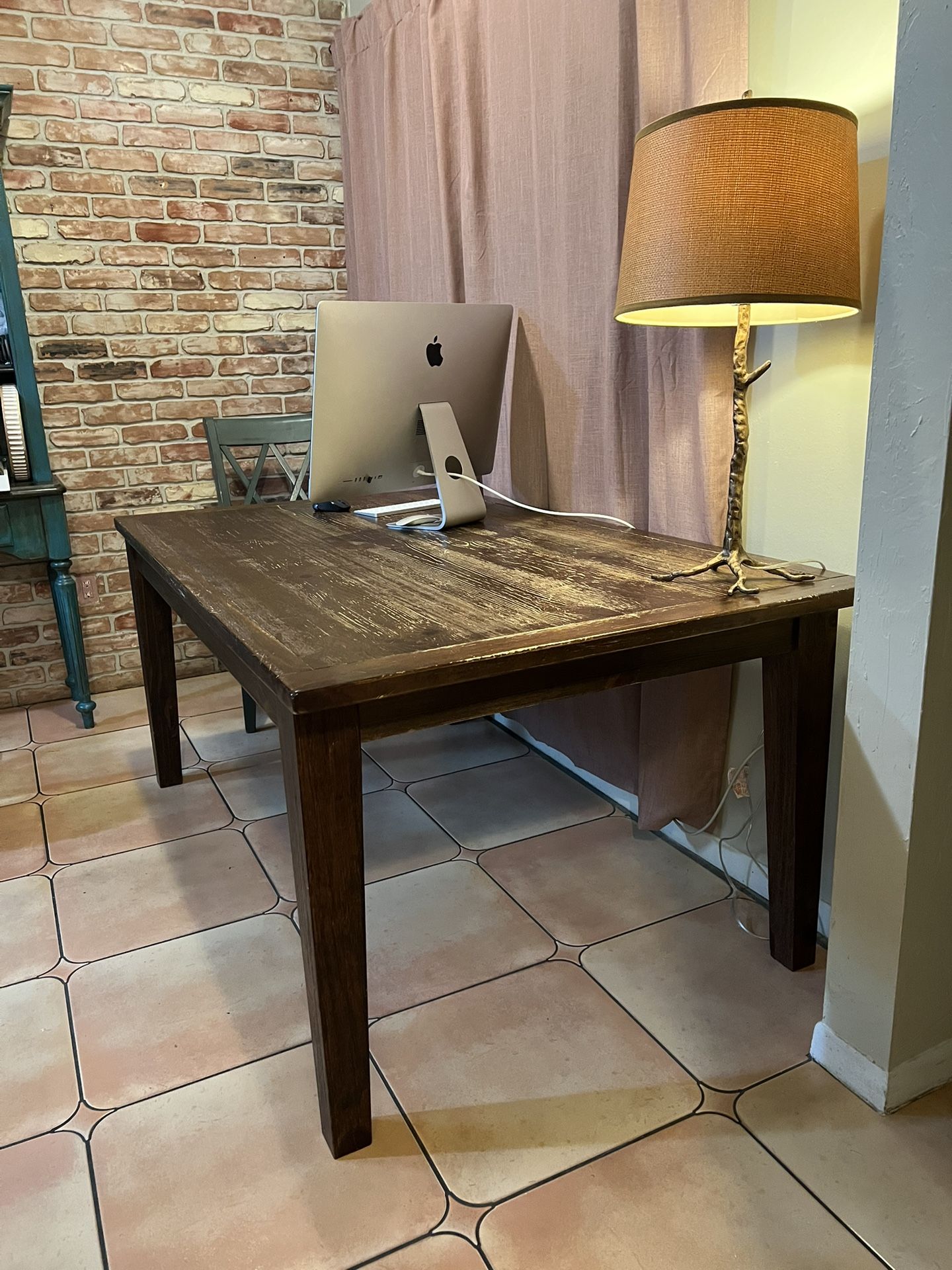 Wood rectangle, dining room table, rustic & 2 Chairs