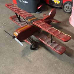 Large 1950s hand carved Wood red Biplane Fighter Pilot Plane Airplane 30 x 26”
