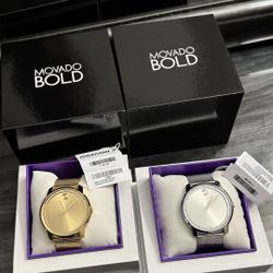 gold and silver Movado watch