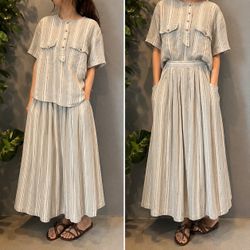 Vtg 80s 90s Liz Sport Striped Cottagecore Two Piece Set - Skirt 14 and Popover Large