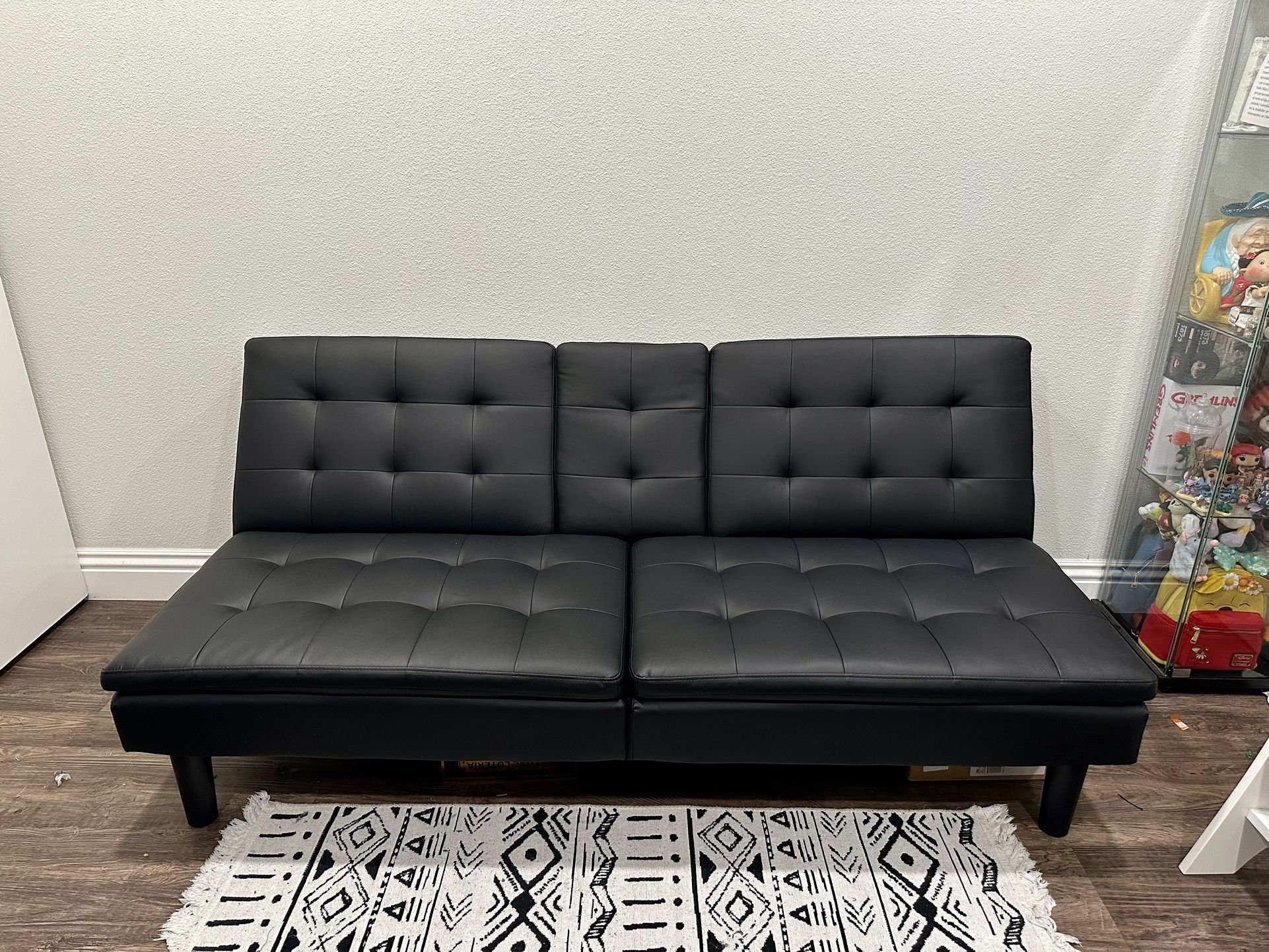 Black Faux Leather Futon