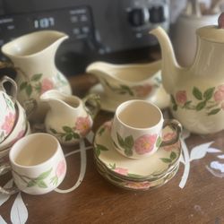  Vintage Franciscan Desert Rose Mini Tea Set – Teapot, Cups, Saucers, Creamer & Sugar – USA