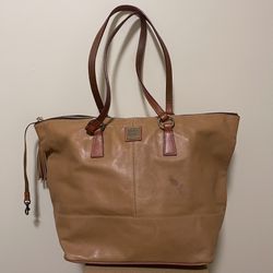 Dooney & Bourke Leather Tobi Tote Satchel Purse Caramel Pebble Leather