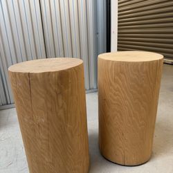 2 Rustic Solid Pine Log/Cylinder Pedestal Side Tables/Stools Natural Wood Grain Home Decor Furnishing Furniture