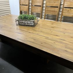 Heavy Solid Wood Dining Room Table And 4 Chairs And A Bench 