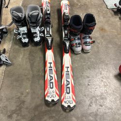 Head Kids Skis 130cm With Bindings And Boots Size 3,4,5 