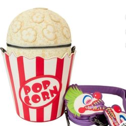 Popcorn Bucket Crossbody Bag with Clown Strap