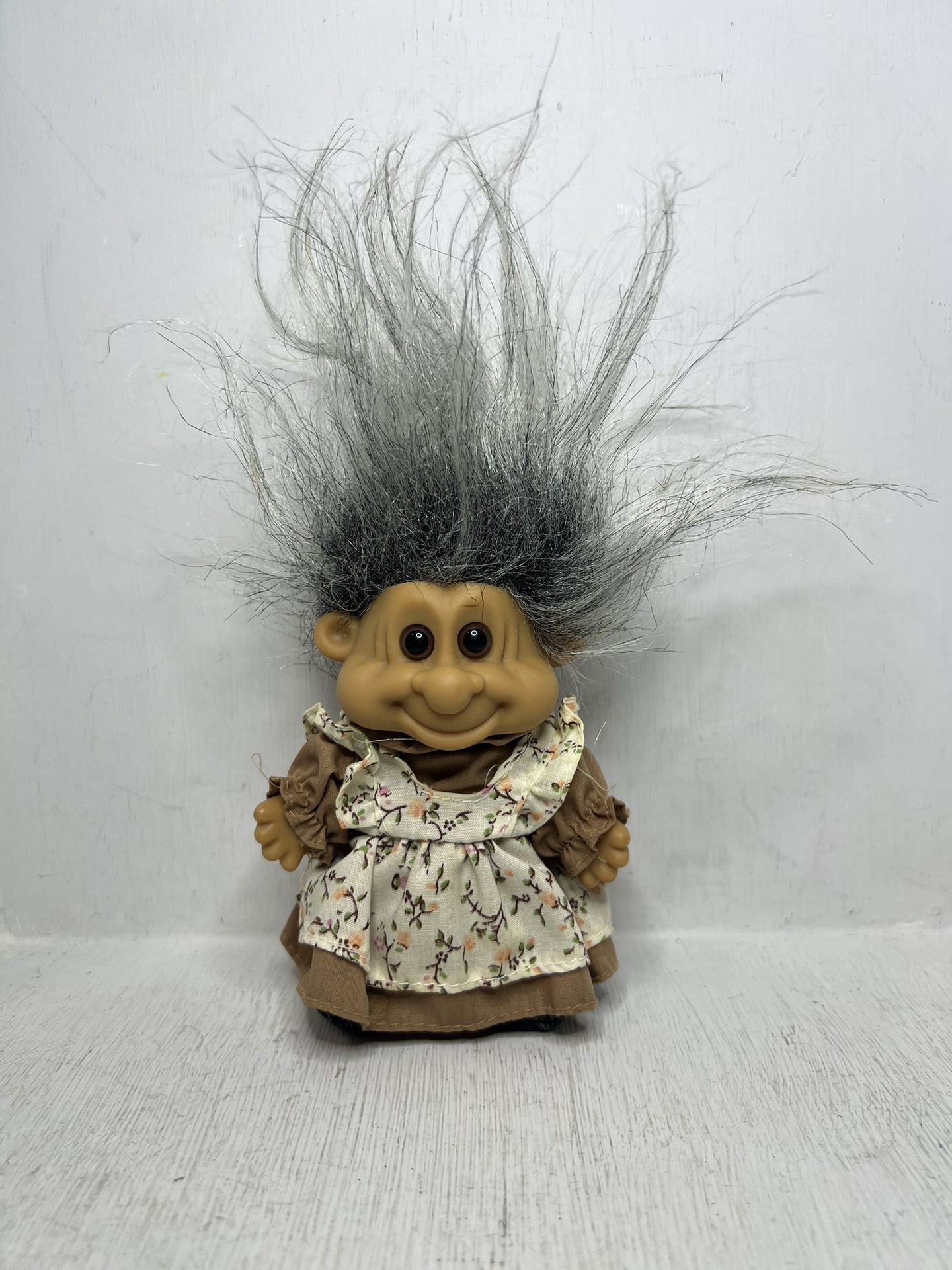 Vintage 1990s Russ Berrie My Lucky Gray Hair Grandmother Troll Doll