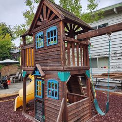 Solid Wood Playset – Swings, Slide & Playhouse