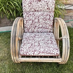 Vintage MCM Paul Frankl Style Pretzel Rattan Lounge Chair