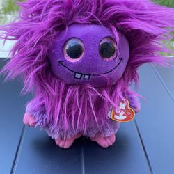 TY BEANIE BOOS Babies Frizzys - Lola Purple Monster Glitter Eyes 9"