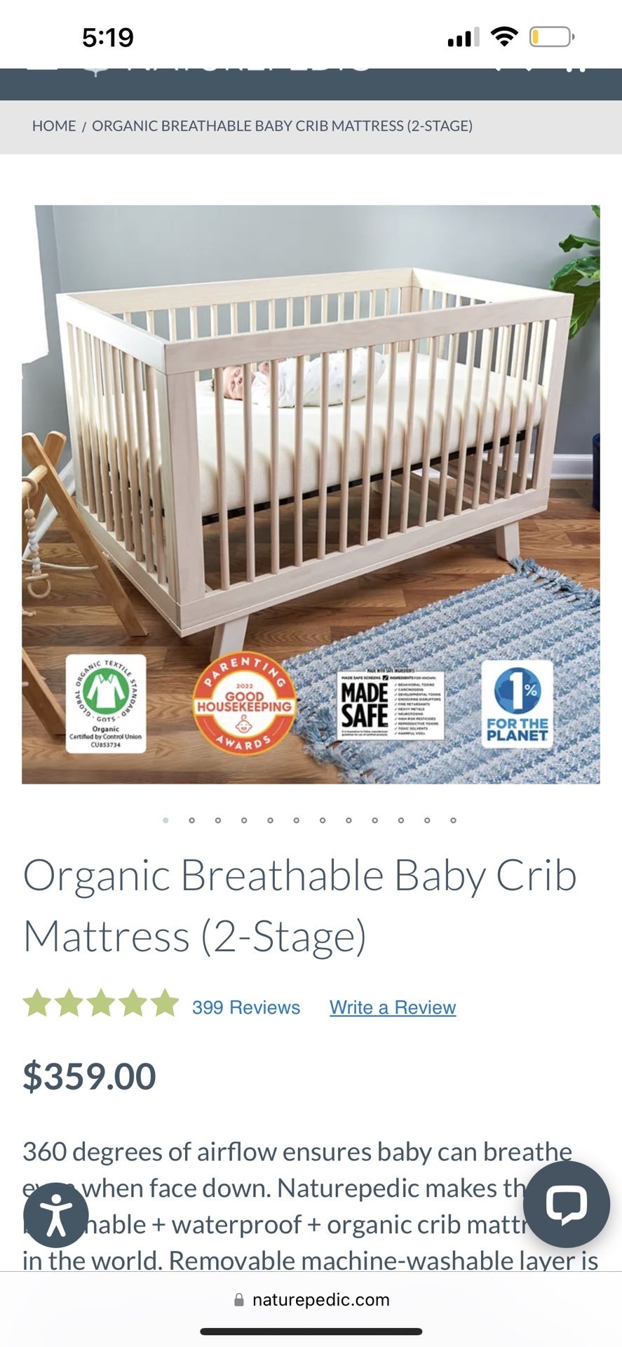 Organic Breathable Baby Crib Mattress (2 Stage)