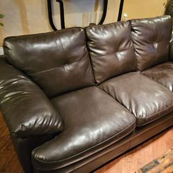 Used Synthetic Leather Couch Sofa Brown Coffee 