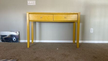 Yellow Console Table with Two Drawers