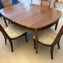 Vintage All Wood Dining Table With Chairs And Side Table 