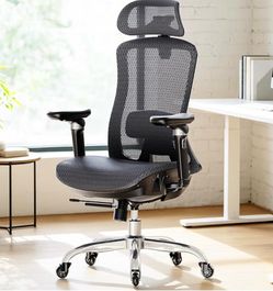 Ergonomic Office Chair, Big and Tall Mesh Office Chairs with 6D Adjustable Armrests, 6-Level Lumbar Support, Sliding Seat Depth, 3D Headrest, Breathab