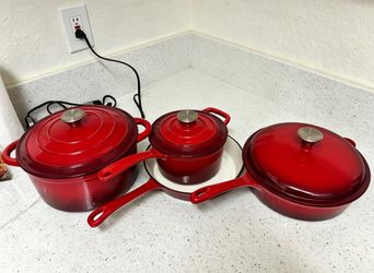 Red Enameled Cast Iron Cookware Set