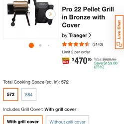 PRO 22 PELLET GRILL IN BRONZE W/ COVER 