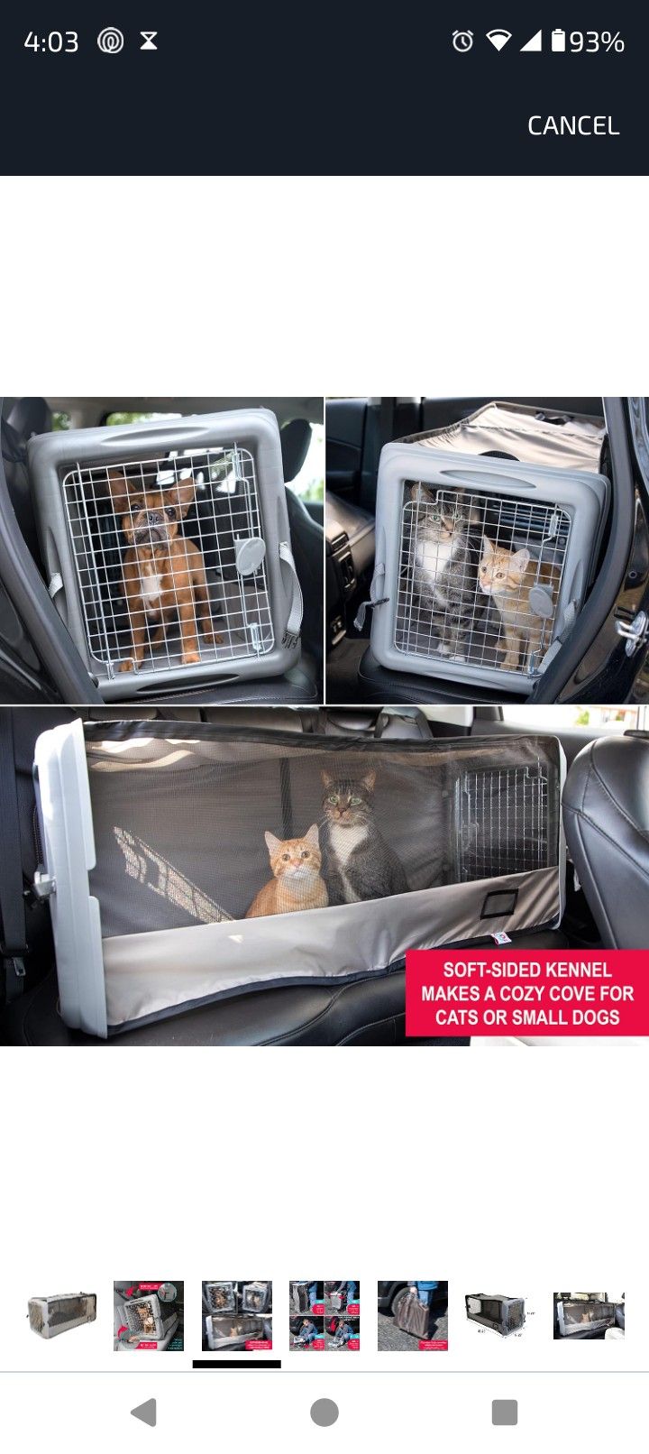 Cat/Small dog XL Travel kennel (Full Back Seat)