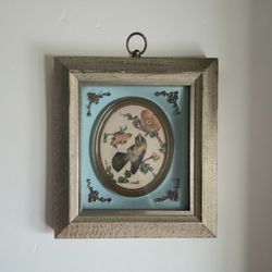 Vintage Rudolph Freund Bird Picture in Shadow Box Gilded Ornate Frame